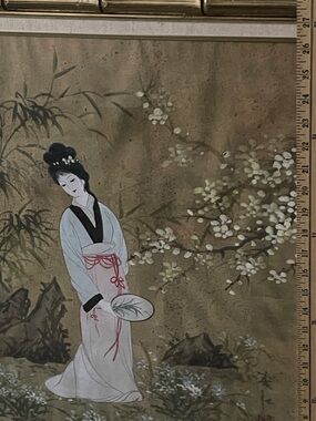 Vintage AsianWoman in White Kimono with Blossoms ( Slightly Visible Ripples)